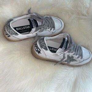 Golden Goose White and Silver Glitter Sneakers